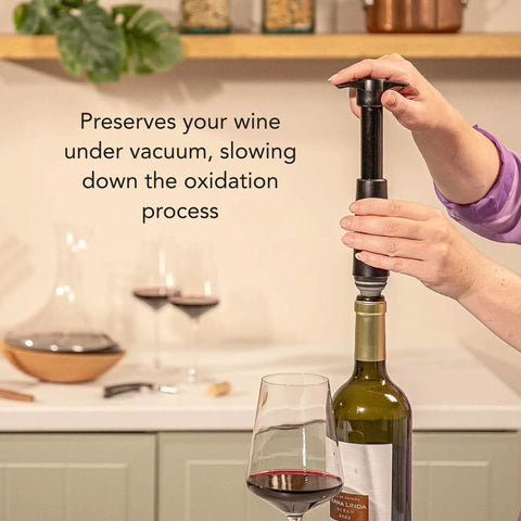 Using Original Saver Wine Bottle Stopper Set With Pump and 2 Vacuum Stoppers Keeps Red and White Wine Fresh Up To 10 Days
