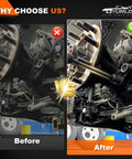 Before and after using Beefed Up Truck Anchor Pin Bushing Driver Kit Three Piece Set with 11.5 and 7 inch drivers.