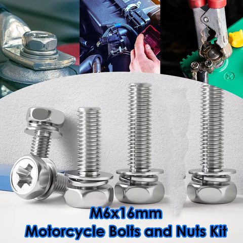 12 Pack M6x16 Battery Terminal Bolts And Nuts Set 304 Stainless Steel for ATV Bike Scooter and Motorcycle fasteners