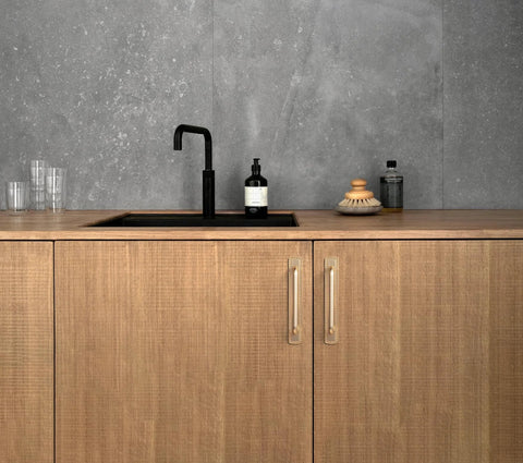 Champagne Bronze Cabinet Pulls With Bead Edge Backplates, 5 Inch Hole Centers, Solid Zinc Alloy Construction, installed on wood cabinets