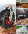 Heavy Duty Pneumatic Caster Wheels With Tubeless Natural Rubber Tires Rock Solid Swivel Base shown on various terrain types.