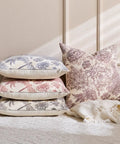 Floral Vintage Pillow Covers 24x24 Inch Set Of 2 Cream Beige Unbleached Natural Cotton Throw Pillow Covers With Block Print Design Neutral Boho Farmhouse Style For Living Room Sofa Couch Decor, stacked floral covers