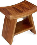 Premium Indonesian Teak Shower Stool With Shelf Water Resistant Non Slip Bath Seat Bench Fully Assembled With Leveling Feet