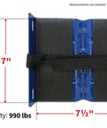 Beefy Three Piece Snowmobile Dolly Set with 990 lb capacity, showing 7x7 inch blue steel plate with strap for stability