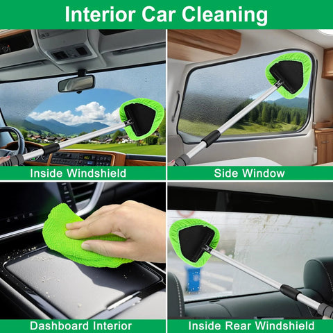 XINDELL 29-inch windshield cleaner with long handle and green microfiber pad; interior car cleaning tool.