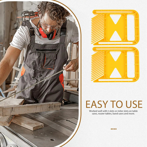 Heavy Duty Featherboard Kit For Table Saw Boasts Extended Yellow Guides, ergonomic knobs, and miter tracks for precise cutting.