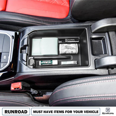 BMW X3 G01 2018-2024 and X4 G02 2019-2025 center console organizer tray displaying wallet and pen, black plastic