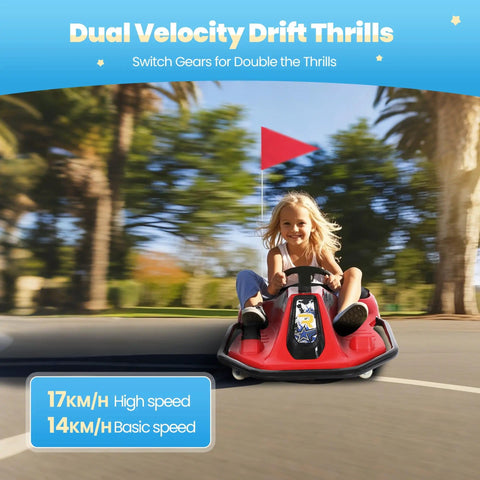 24V Electric Drifting Go Kart For Kids 3 And Up With Glowing Wheels Two Speed Switch Anti Rollover Safety Indoor Outdoor Ride On Car Up To 175 Lbs Red