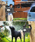 Person using No Fuss Easy Set And Forget Outdoor Hose Faucet Timer With Rain Delay for car washing and dog watering.