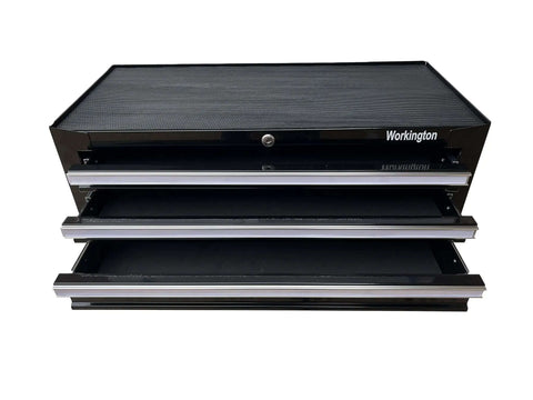 Three Drawer Portable Metal Tool Chest With Locking Cam 26 Inch Mid Size Cabinet Ball Bearing Drawer Slides Steel Tool Storage Box Organizer Black Heavy Duty