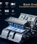 K08 Money Counter Machine With 3.8 Inch Value Display For USD And EUR, UV MG IR DD VI FA Counterfeit Detectors in use