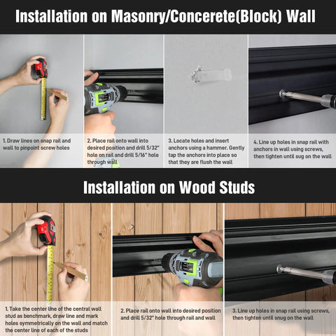Garage Tool Organizer Wall Mount System With 64 Inch Rails And Eight Heavy Duty Adjustable Hooks installation guide.