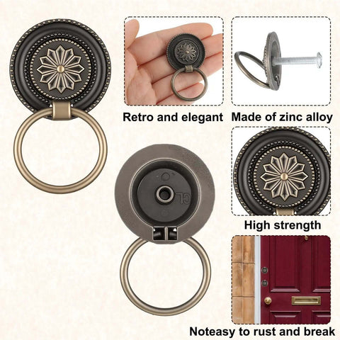 Antique Bronze Drawer Pull Rings Set Of 6 With Screws Vintage Cabinet Hardware 1.18 Inch Solid Zinc Alloy Knobs