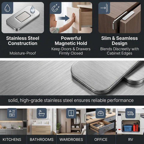 20 Pcs Magnetic Cabinet Door Catch Set, Stainless Steel Ultra Thin Stick On Adhesive Latches, moisture-proof feature