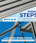 One Step Folding Aluminum Ladder Lightweight Ultra Slim Profile With Anti Slip Steps Portable For Home Office Kitchen And Photography Use Dope For Cleaning Painting And DIY Projects, ribbed steps and locking spreaders