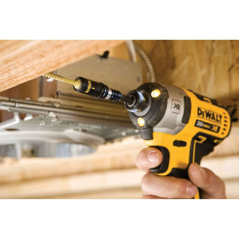 Impact Driver Bit Set 35-Piece With Connectable Storage System shown in use driving into wood.