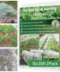 Package image of 2 Pack 10x30 Ft Ultra Fine Garden Netting Mesh Barrier For Patio And Raised Beds Mosquito Proof Garden Cover For Fruit Trees And Blueberry Bushes No Fuss Setup Garden Protection