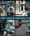 450 Nm Brushless Cordless Impact Wrench One Half Inch Drive With 4.0 Ah Battery And Four Sockets Beast Power For Cars DIY Projects Furniture Lawn Mower Blue used on bolts and wheels