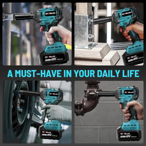 450 Nm Brushless Cordless Impact Wrench One Half Inch Drive With 4.0 Ah Battery And Four Sockets Beast Power For Cars DIY Projects Furniture Lawn Mower Blue used on bolts and wheels