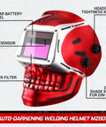 Auto Darkening Welding Helmet With True Color View Solar Powered Skull Design side view with labeled features