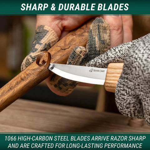 Score This Premium Wood Spoon Carving Knives Set Featuring Razor Sharp Sloyd Blade And Precision Hook Knife for detailed wood shaping.