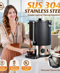 Woman using Party Ready 100 Cup Commercial Coffee Urn With Temperature Control And Hot Water Function, stainless steel
