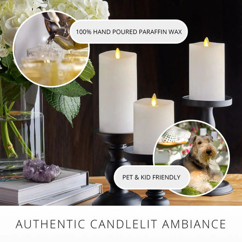 Realistic Flameless LED Candles Set Of 3 With Remote Control Battery Operated Moving Flame Pillars With Timer Melted Top Safe White Glow