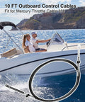 10Ft Outboard Engine Throttle And Shift Cables Set shown with a boat in marine setting, highlighting control features