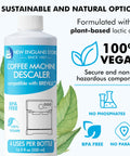 Coffee machine descaler bottle, 16.9 fl oz, plant-based lactic acid, BPA free, vegan, for home espresso machines