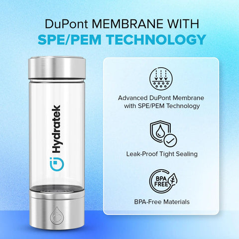 Portable Hydrogen Water Bottle With SPE PEM Tech Ionized Water On The Go 420 Ml with DuPont membrane technology