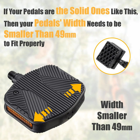 Kids 1.5 Inch Bicycle Pedal Blocks Bring Pedals Closer To Feet For Better Control And A Secure Comfy Ride Small Size 82 By 64mm Adds About Three Quarters Inch Height showing solid pedal with 49mm width requirement