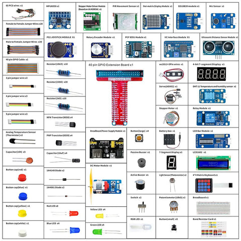 Ultimate Raspberry Pi Starter Kit For Newbie Makers With Python And C Code 40 Hands On Projects STEM Education DIY Electronics Pack With Comprehensive 480 Page PDF Manual, electronics parts layout
