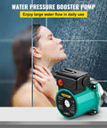 Woman showering beside Hot Water Recirculating Pump 93W 110V With Stainless Steel Head, Three Quarter To One Half Inch Brass Adapter