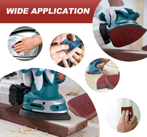 Mouse Detail Sander Sandpaper Pack For DIYers 50 Pcs Assorted Grits 60 80 120 150 220 135 Mm By 95 Mm 12 Hole Open Coat Aluminum Oxide Pads in use