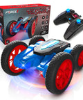 Tornado Red LED Remote Control Car For Kids, Double Sided Off Road 360 Flips 4WD Stunt RC Crawler With All Terrain Tires and controller