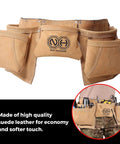 Heavy Duty Tool Belt For Men With 12 Pockets Pouch Utility Bag Suede Leather Work Apron showcasing high-quality leather
