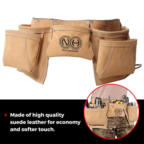 Heavy Duty Tool Belt For Men With 12 Pockets Pouch Utility Bag Suede Leather Work Apron showcasing high-quality leather
