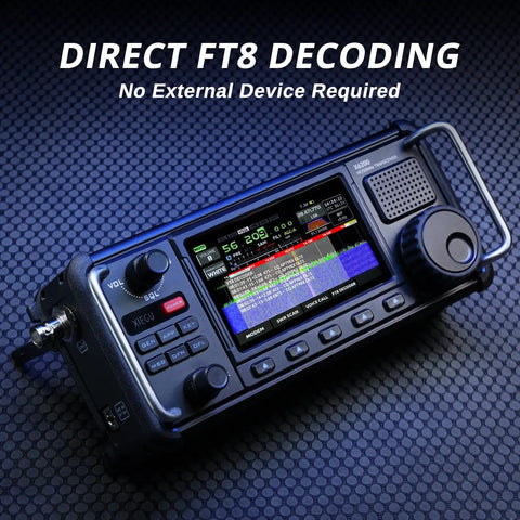 X6200 Portable HF Radio Transceiver Workhorse With RF Direct Sampling 50 MHz Band, black unit with 4 inch LCD, buttons visible
