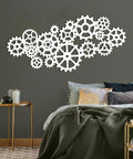 Kickass Steampunk Gear Wheel Metal Wall Decor For Living Room Or Man Cave Vintage Industrial Factory Style Wall Art Pieces bringing awesome rustic home vibes on dark wall.
