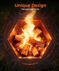 2 In 1 Backyard Fire Pit And Grill For Outdoor Gatherings with hexagonal design and wood burning fire