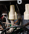 Tan Twist On Wire Connectors Box Of One Hundred For 22 To 8 AWG Electrical Lines With Ribbed Grip Caps And High Leverage Wings setup detail.