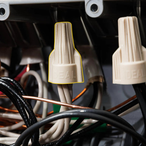 Tan Twist On Wire Connectors Box Of One Hundred For 22 To 8 AWG Electrical Lines With Ribbed Grip Caps And High Leverage Wings setup detail.