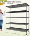 Beefy Heavy Duty Five Tier Metal Storage Shelving Unit 45.5 Inch Wide With Open Sides For Kitchen Garage And Retail Use Large Capacity Stable Steel Construction Easy Assembly Perfect For Tools And Gear, 45.5 in wide, 71 in tall