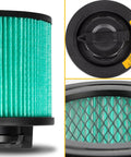 Collage of HEPA Vacuum Filter Replacement For 4 To 5 Gallon Shop Vacuums, close-up of pleated design, top and bottom views visible.