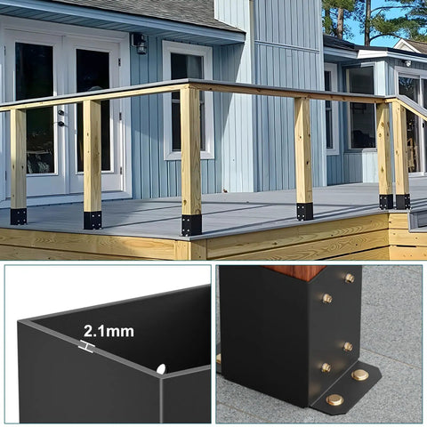 Deck with Beefy 4x4 Post Bases 10 Pack with 3 Point 6 by 3 Point 6 Inner Size Powder Coated Matte Black Wood Post Brackets
