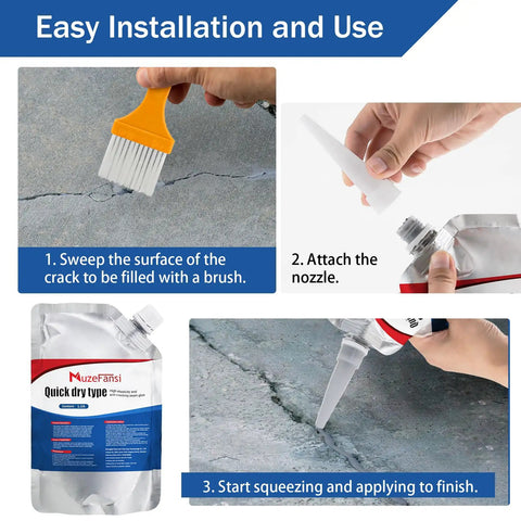 Cement Crack Sealant For Concrete, Quick-Drying Waterproof Repair Sealant And Weather-Resistant Caulking Glue application process