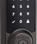Slick Keyless Entry Touchscreen Smartcode Electronic Deadbolt Rocking Smartkey Security and Zigbee 3 Tech in a Smooth Venetian Bronze Finish showing keypad and keyhole.