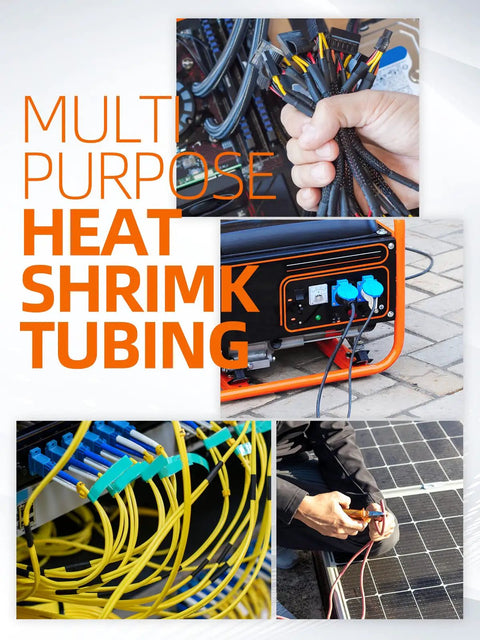 900 Piece Wire Heat Shrink Tubing Kit for wires with black heavy duty insulation shown in multipurpose installations