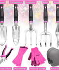 Pink Garden Tools Set For Women With 2 In 1 Detachable Storage Bag Including Trowel Transplanter Rake Weeder Cultivator Pruning Shears Gloves Sleeves Knee Pads A Must Have Gift For Garden Lovers