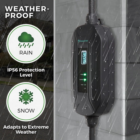Heavy Duty Level 2 EV Charger 240V 16 Amp Portable Electric Car Charging Station with IP56 weatherproof design, mounted.